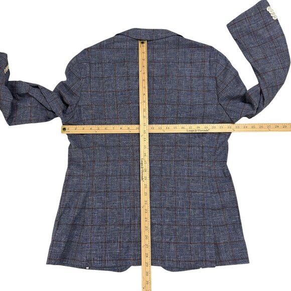 Hugo Boss Slim-Fit Micro-Patterned Jacket Blue Checkered Linen Cotton Blend Sz L - Picture 10 of 16